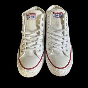 Converse All Star Women's White Canvas Low Top Sneakers with Red Trim